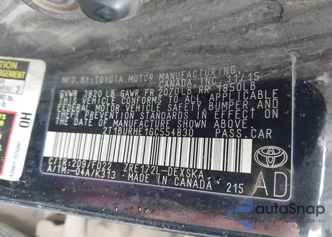 2016 Toyota Corolla S Plus из США, поврежденный, VIN 2T1BURHE1GC554830